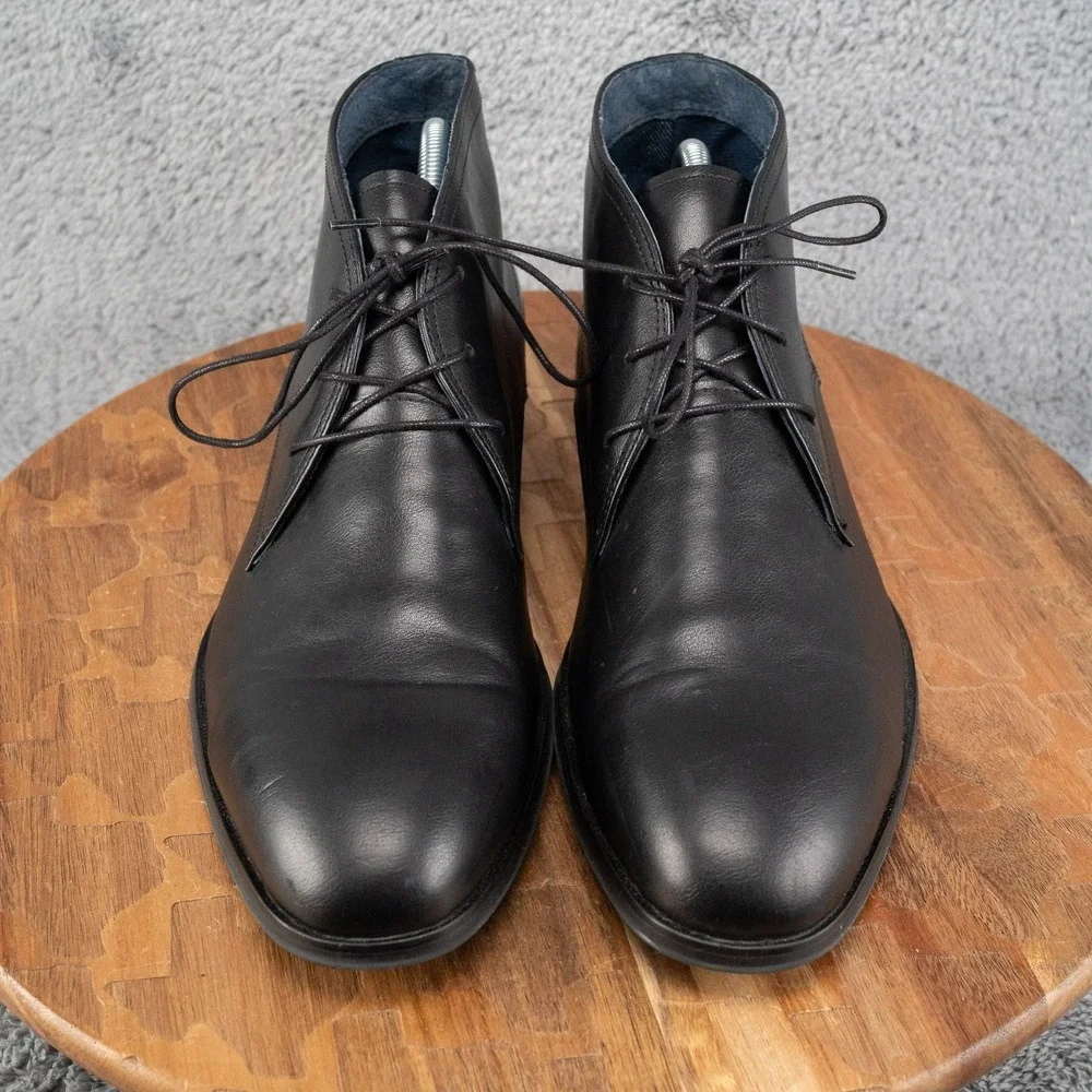 Steve Madden Sutter Ankle Boots Black Leather Round Plain Toe Lace Up Size 9.5 M